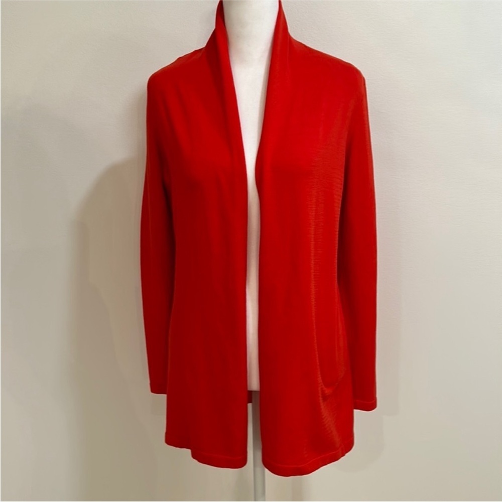 J. McLaughlin Halsey Open-Front Cotton Cardigan | Tomato Red | Size XS - Picture 4 of 11